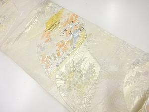 アンティーク　扇面に屋敷・花模様織出し袋帯（材料）